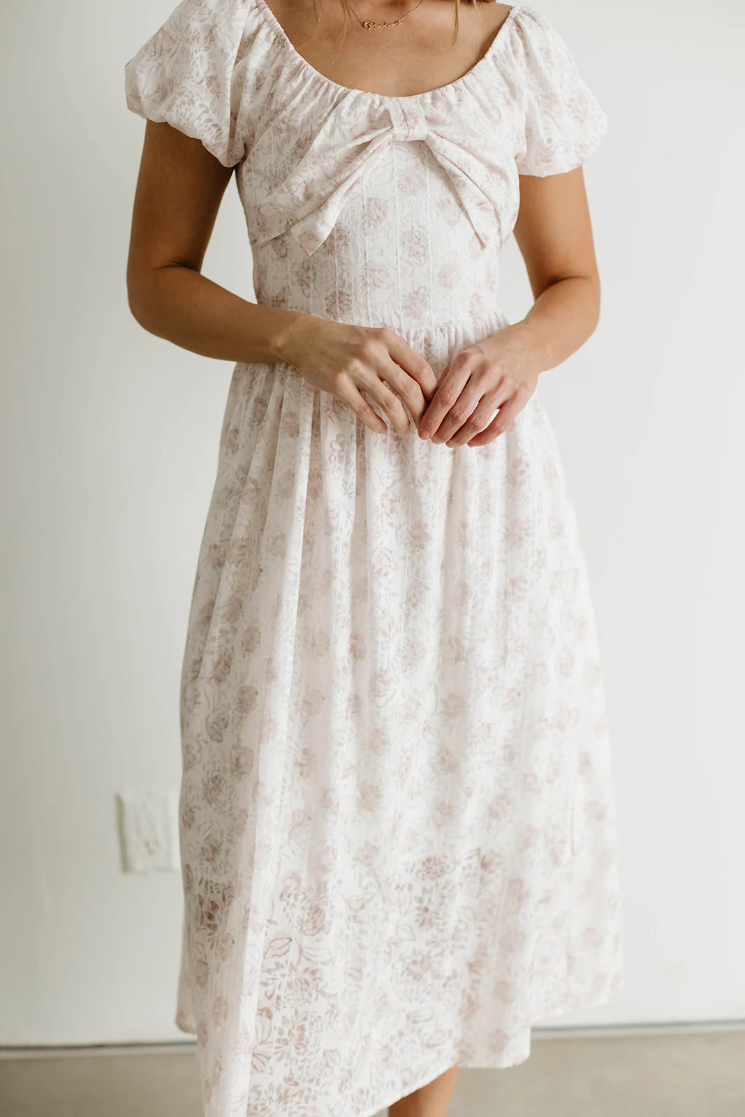 Debbie Bow Front Floral Midi Dress in Pink - Image 3