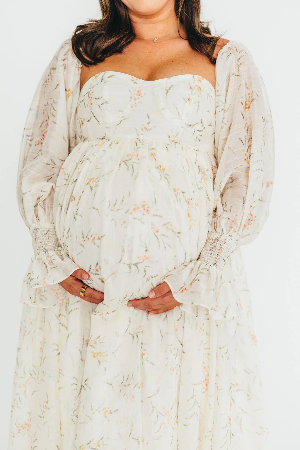 Delilah Maxi Dress With Train in Cream Floral - Bump Friendly - Image 10
