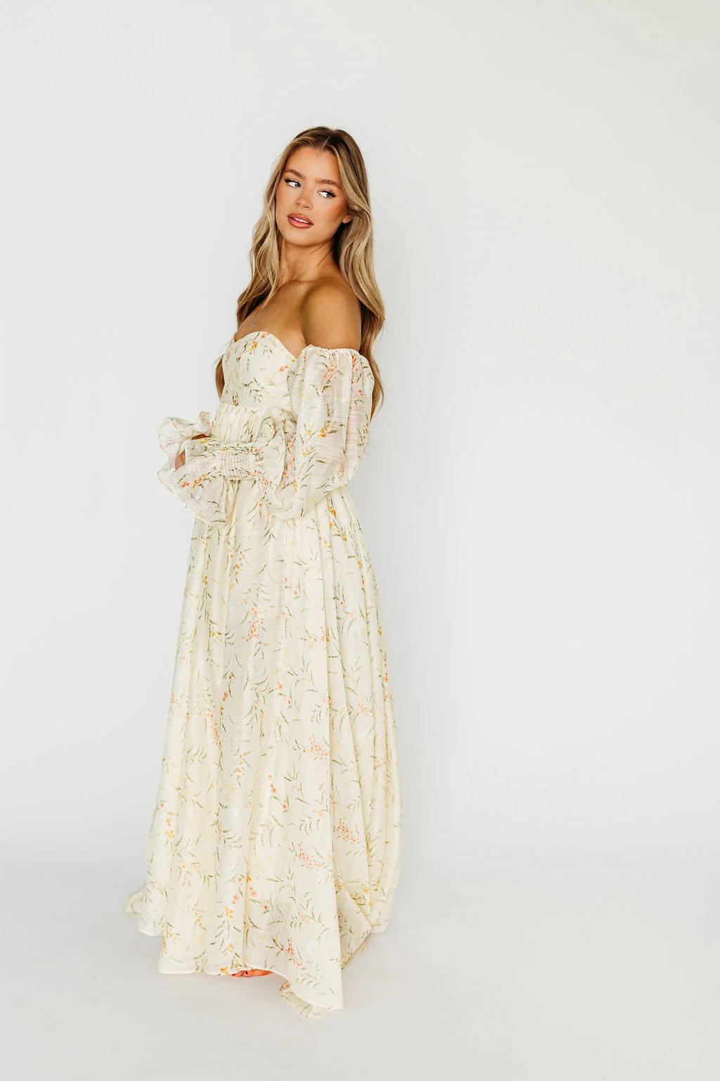 Delilah Maxi Dress With Train in Cream Floral - Bump Friendly - Image 12
