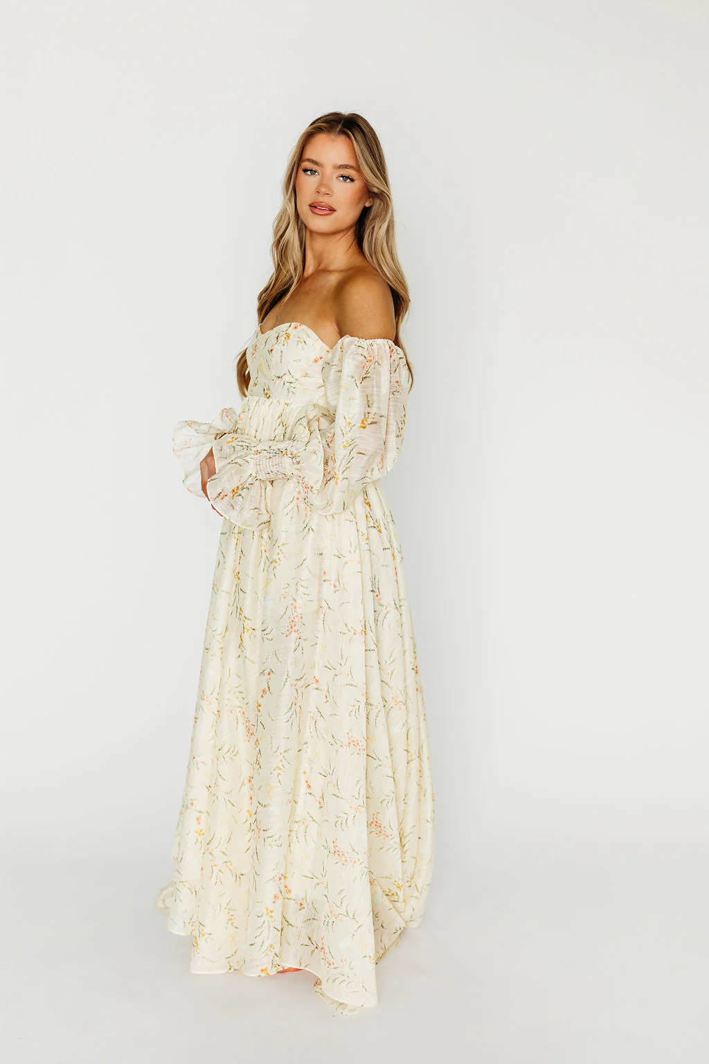 Delilah Maxi Dress With Train in Cream Floral - Bump Friendly - Image 13