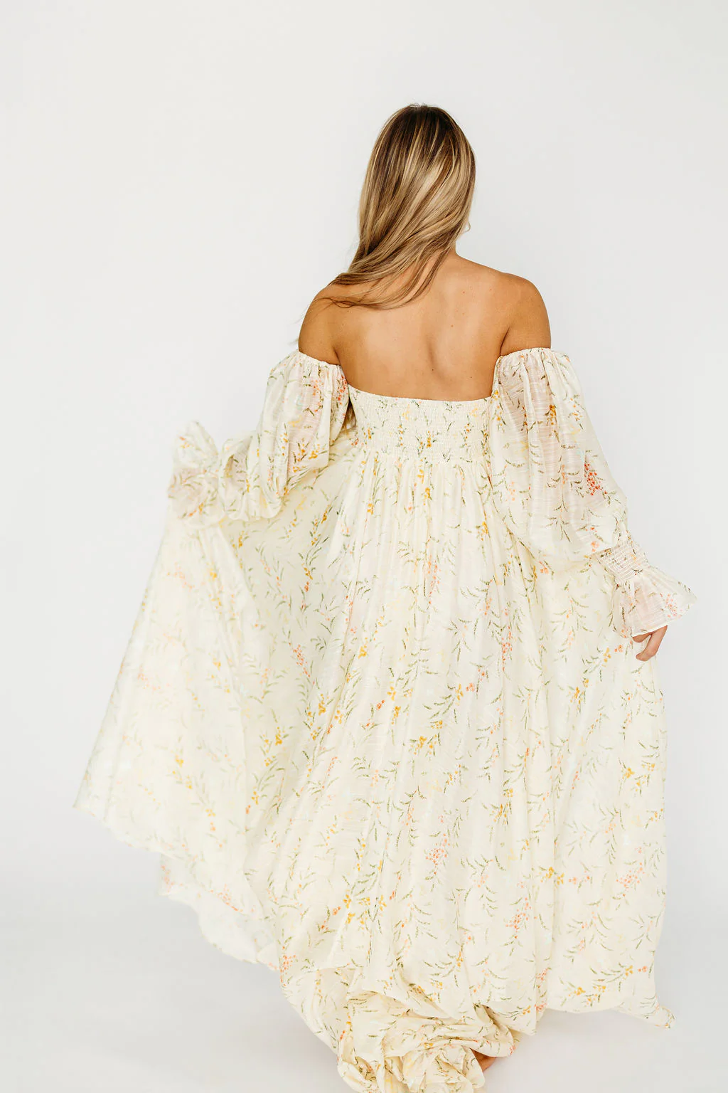 Delilah Maxi Dress With Train in Cream Floral - Bump Friendly - Image 14