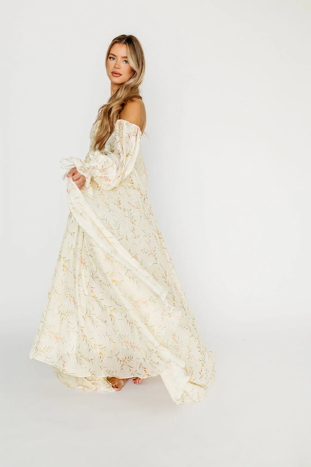 Delilah Maxi Dress With Train in Cream Floral - Bump Friendly - Image 15