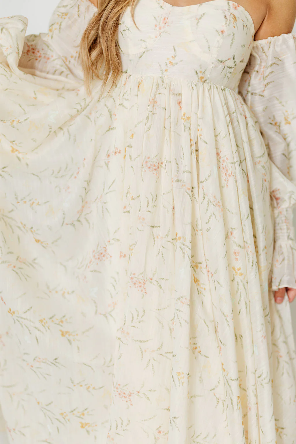 Delilah Maxi Dress With Train in Cream Floral - Bump Friendly - Image 16