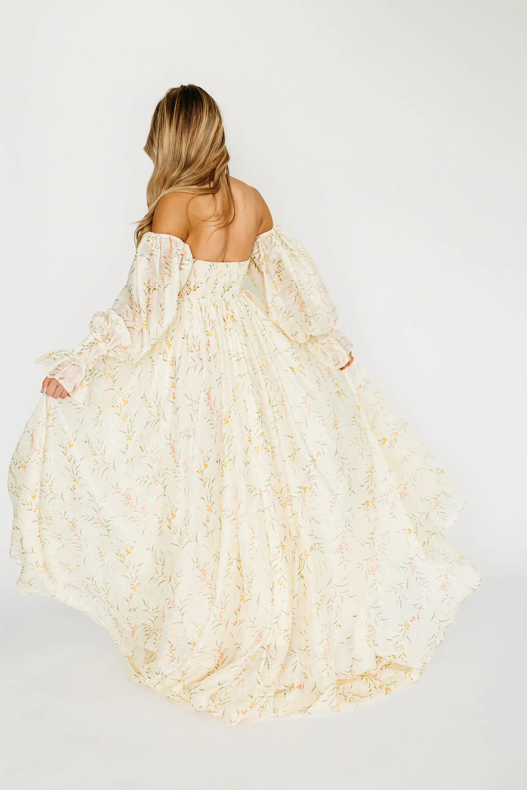 Delilah Maxi Dress With Train in Cream Floral - Bump Friendly - Image 17