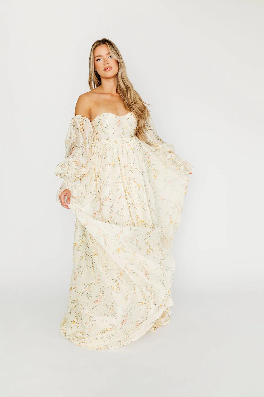 Delilah Maxi Dress With Train in Cream Floral - Bump Friendly - Image 18