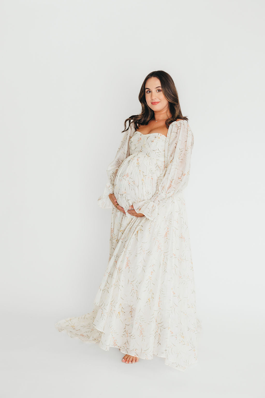 Delilah Maxi Dress With Train in Cream Floral - Bump Friendly - Image 21