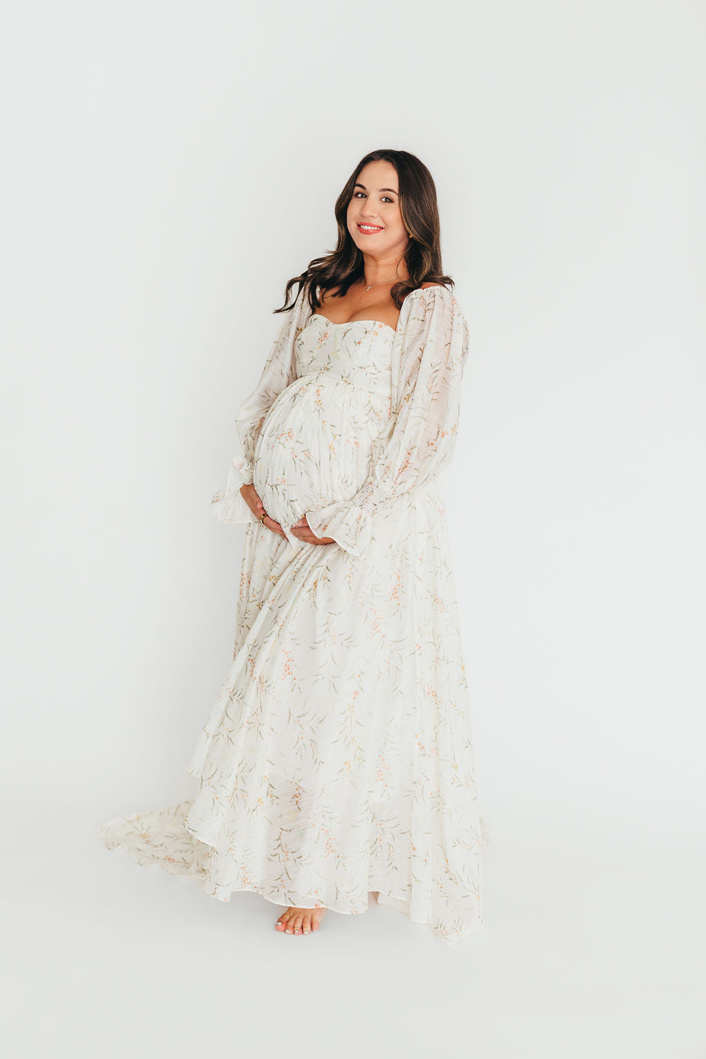 Delilah Maxi Dress With Train in Cream Floral - Bump Friendly - Image 22