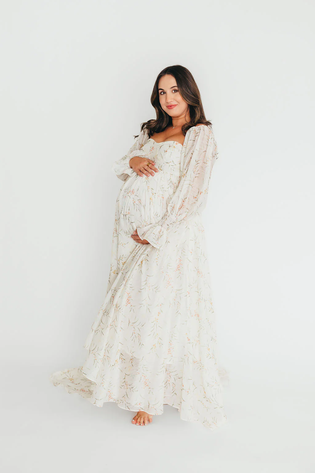Delilah Maxi Dress With Train in Cream Floral - Bump Friendly - Image 23
