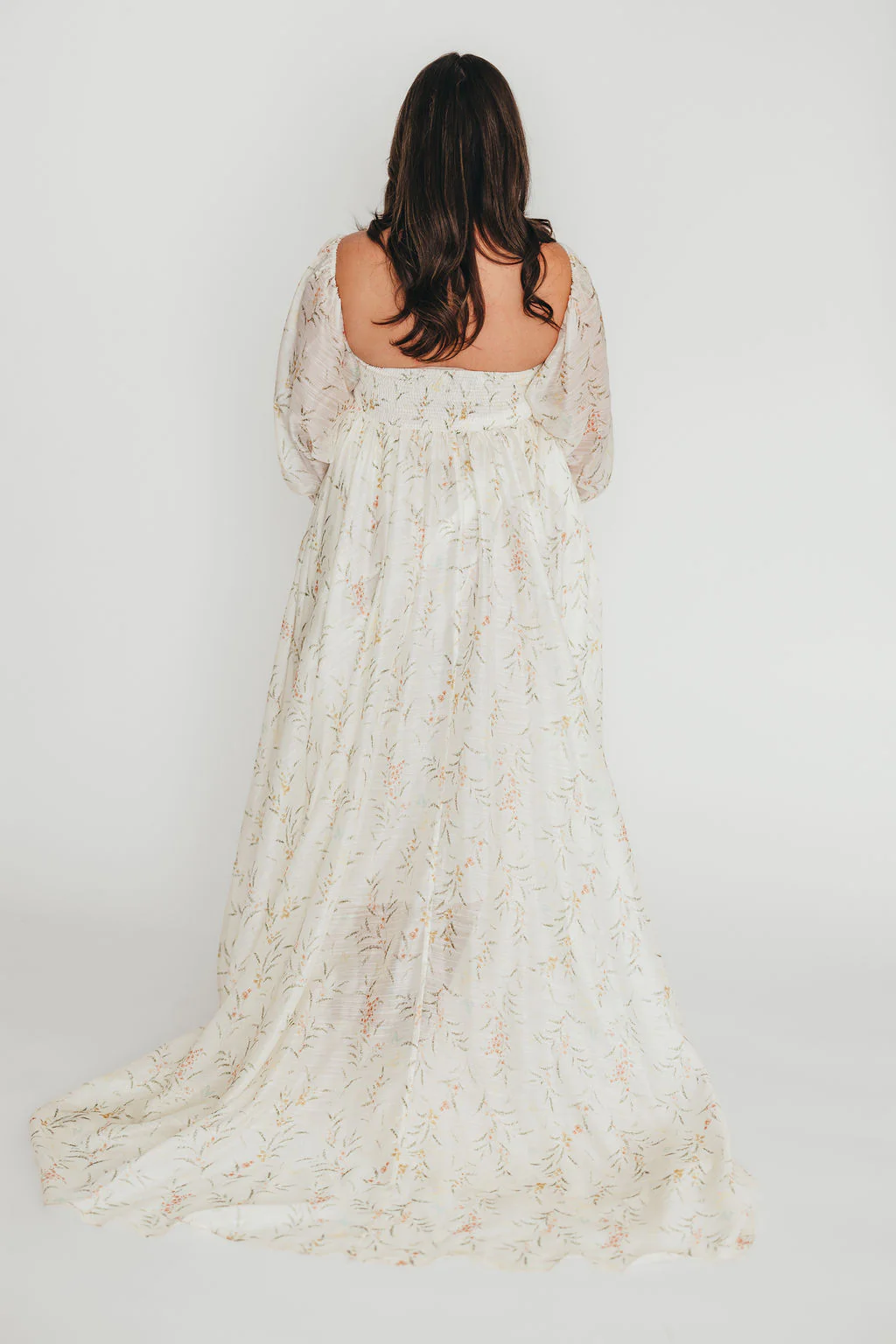 Delilah Maxi Dress With Train in Cream Floral - Bump Friendly - Image 24