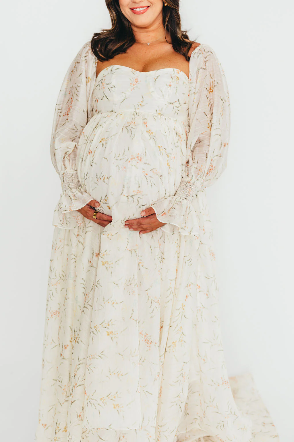 Delilah Maxi Dress With Train in Cream Floral - Bump Friendly - Image 25
