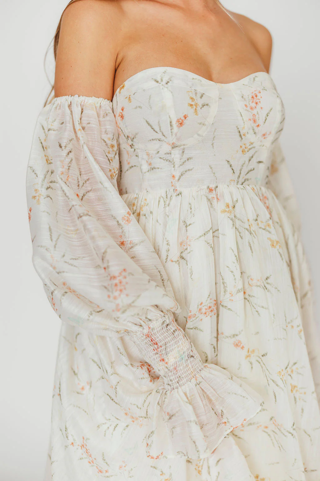 Delilah Maxi Dress With Train in Cream Floral - Bump Friendly - Image 27