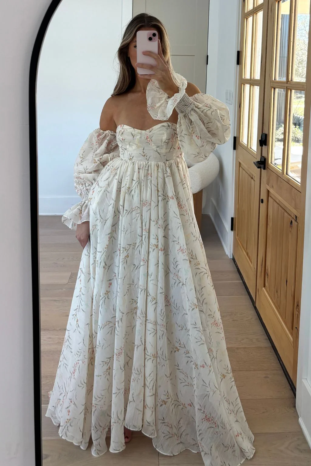 Delilah Maxi Dress With Train in Cream Floral - Bump Friendly - Image 3