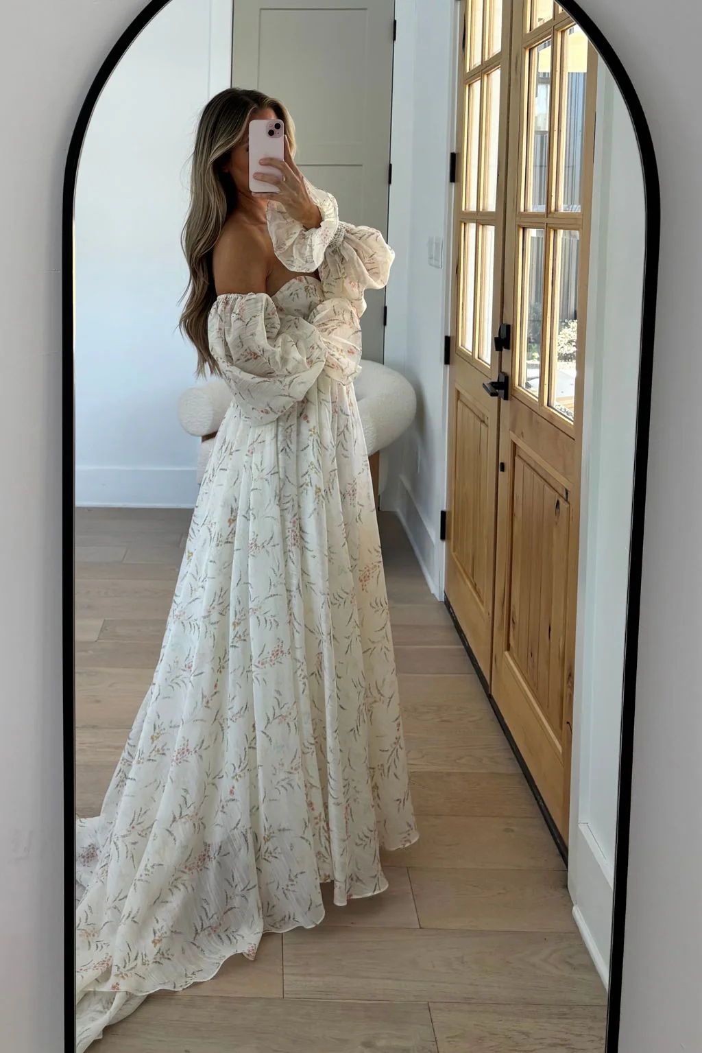 Delilah Maxi Dress With Train in Cream Floral - Bump Friendly - Image 4