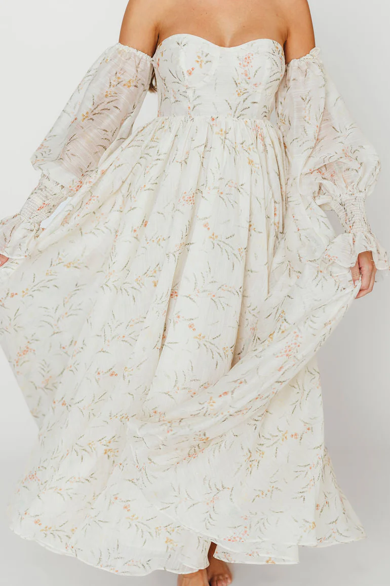Delilah Maxi Dress With Train in Cream Floral - Bump Friendly - Image 5