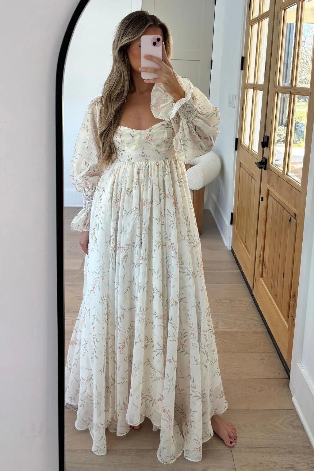 Delilah Maxi Dress With Train in Cream Floral - Bump Friendly - Image 6