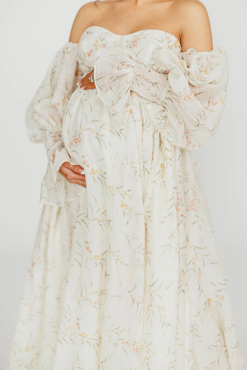 Delilah Maxi Dress With Train in Cream Floral - Bump Friendly - Image 9