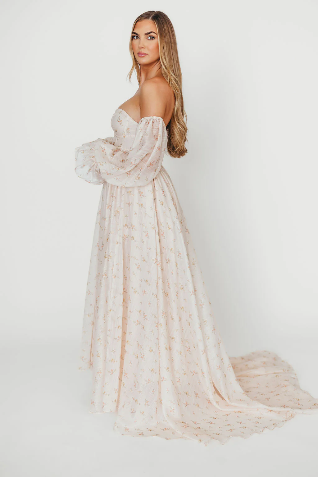 Delilah Maxi Dress with Train in Peach - Bump Friendly (XS-3XL) - Image 15