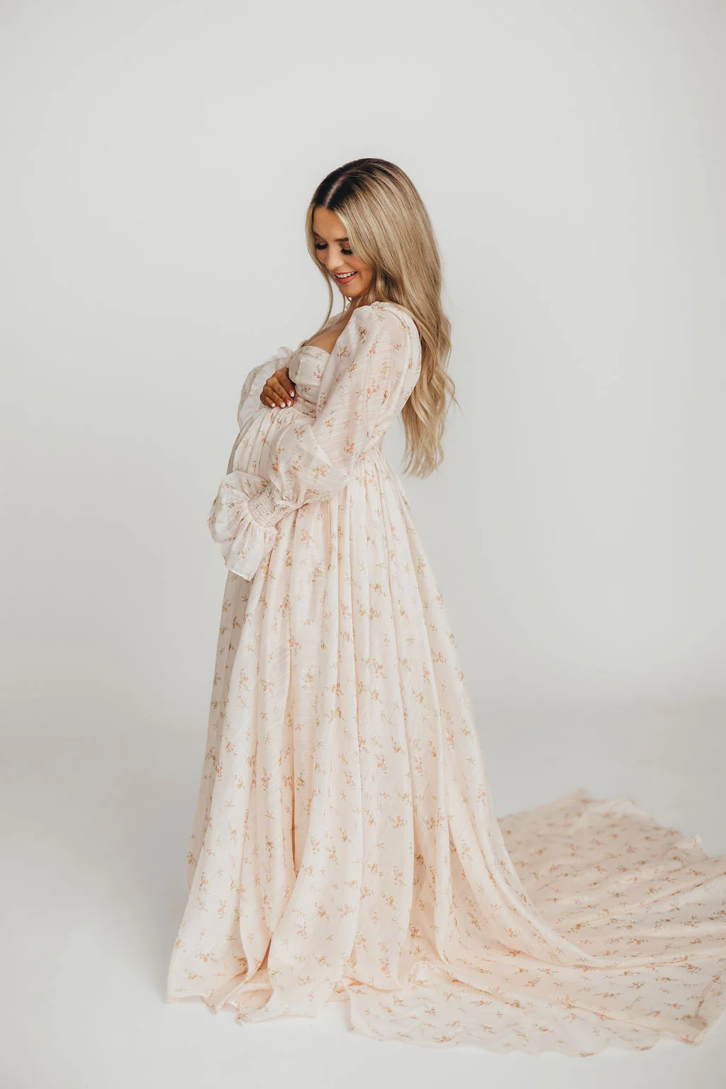 Delilah Maxi Dress with Train in Peach - Bump Friendly (XS-3XL) - Image 36
