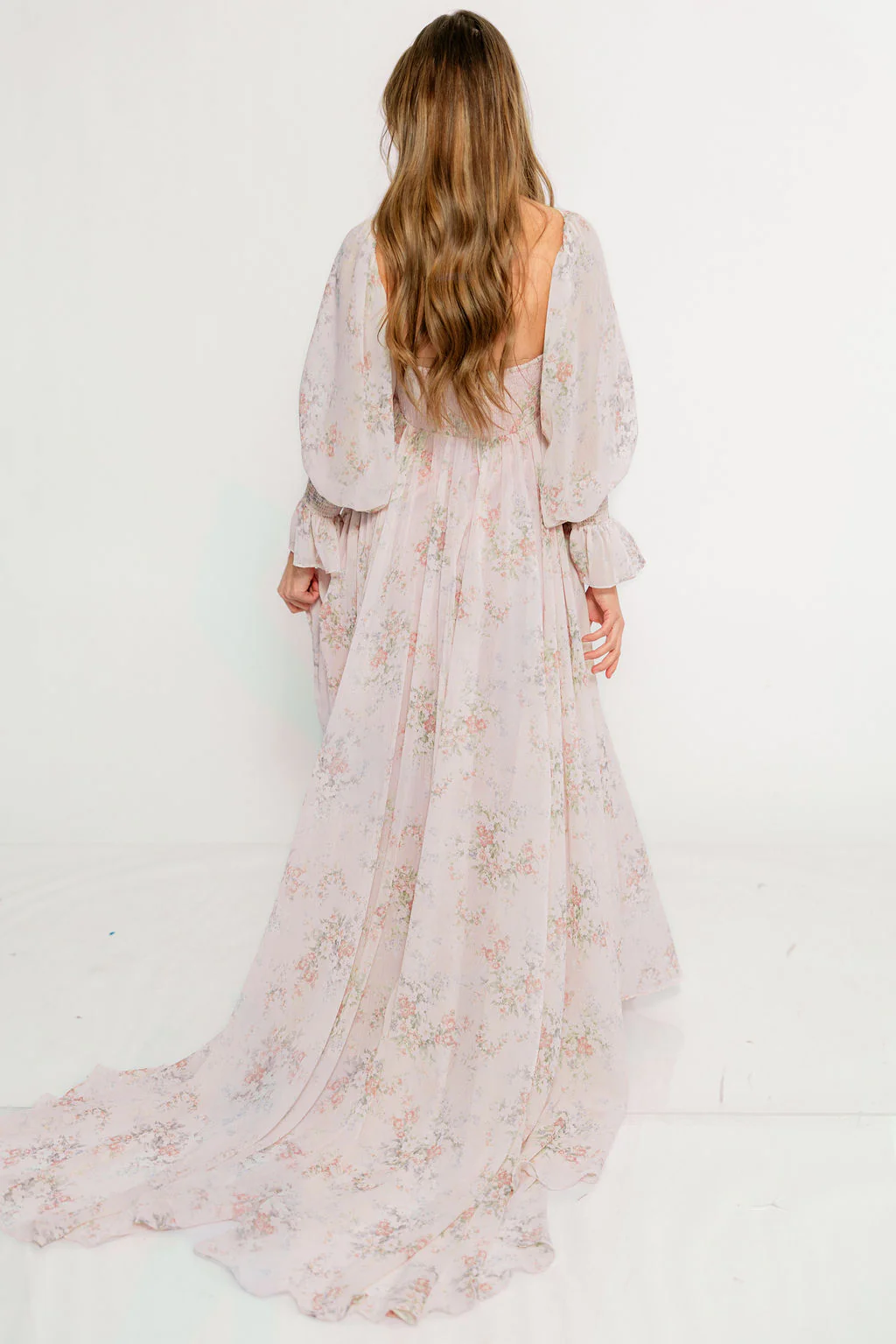 Delilah Maxi Dress with Train in Muted Blush Floral - Bump Friendly - Image 12