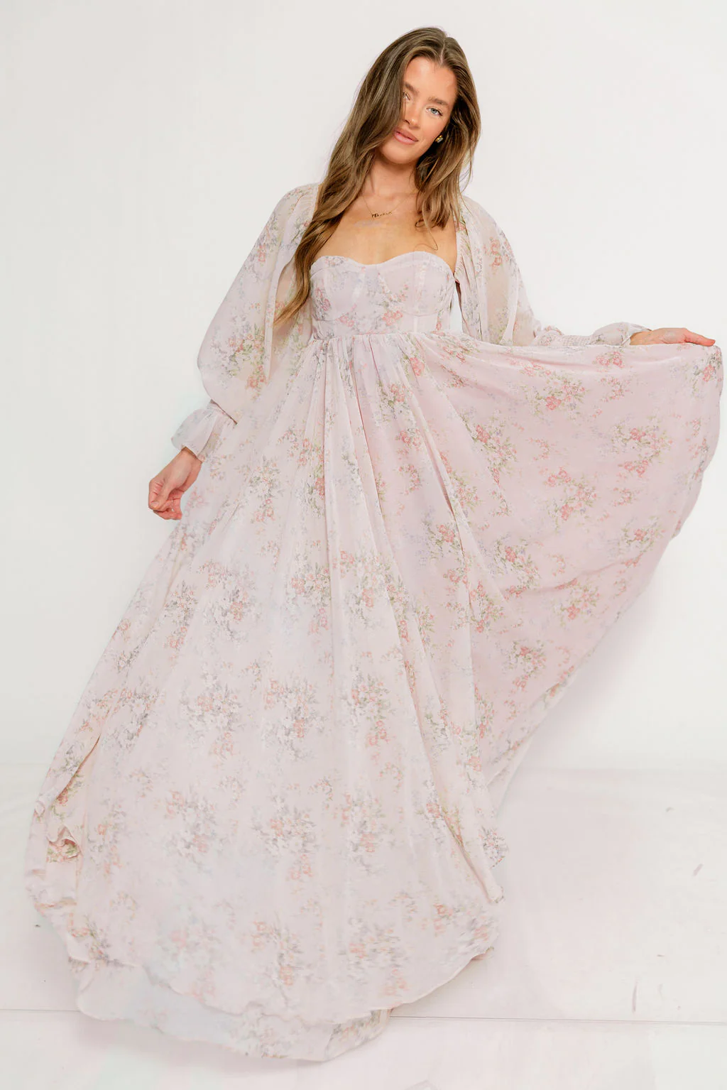 Delilah Maxi Dress with Train in Muted Blush Floral - Bump Friendly - Image 13