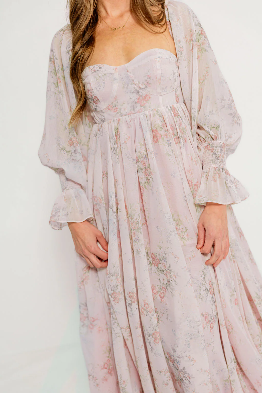 Delilah Maxi Dress with Train in Muted Blush Floral - Bump Friendly - Image 16