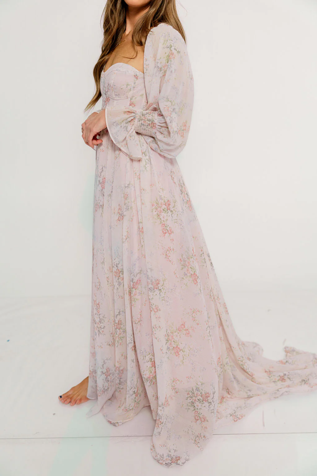 Delilah Maxi Dress with Train in Muted Blush Floral - Bump Friendly - Image 17