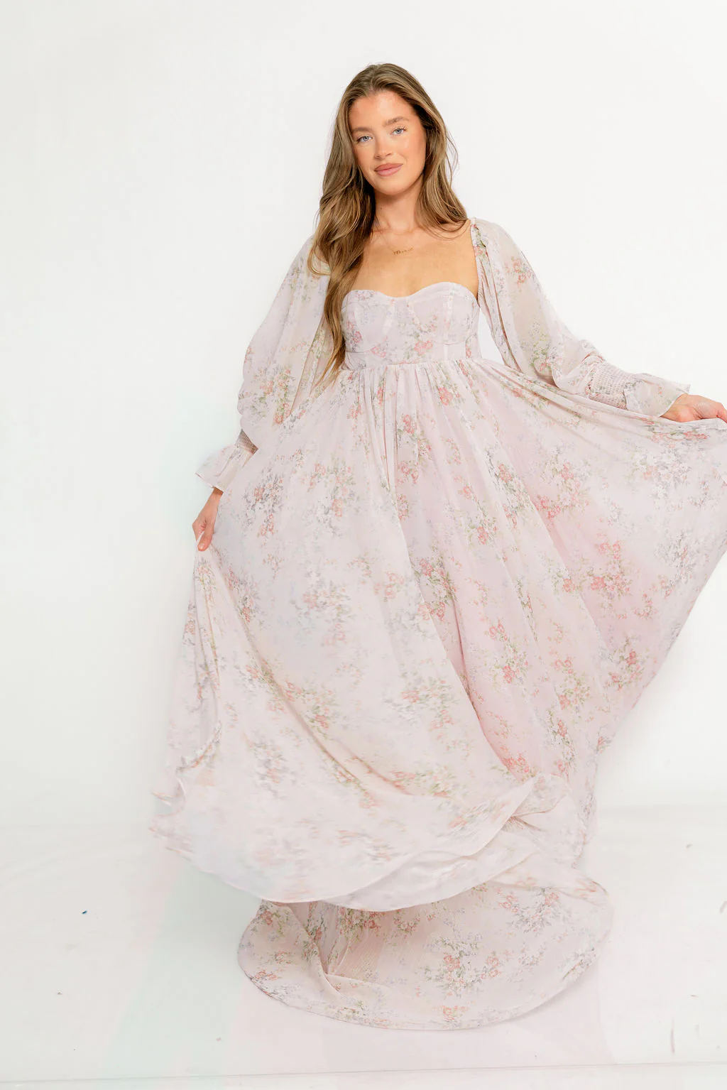 Delilah Maxi Dress with Train in Muted Blush Floral - Bump Friendly - Image 18