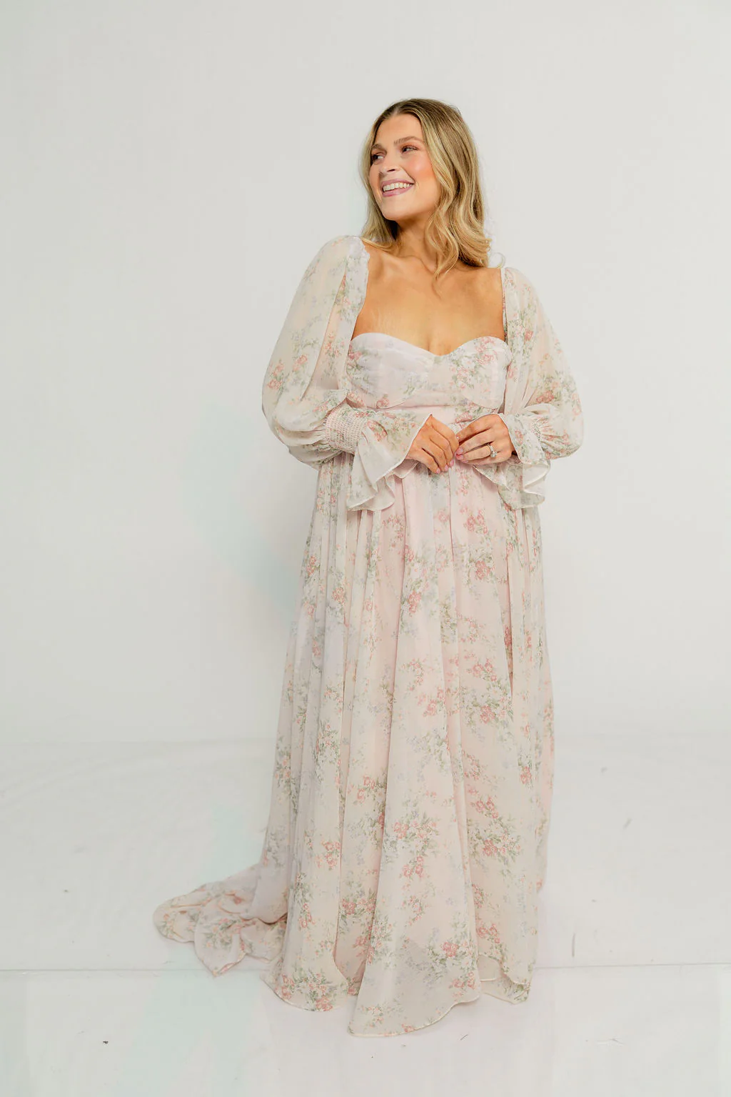 Delilah Maxi Dress with Train in Muted Blush Floral - Bump Friendly - Image 19