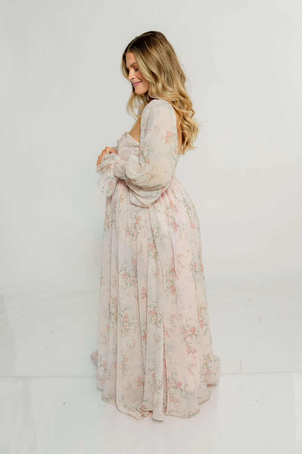 Delilah Maxi Dress with Train in Muted Blush Floral - Bump Friendly - Image 22
