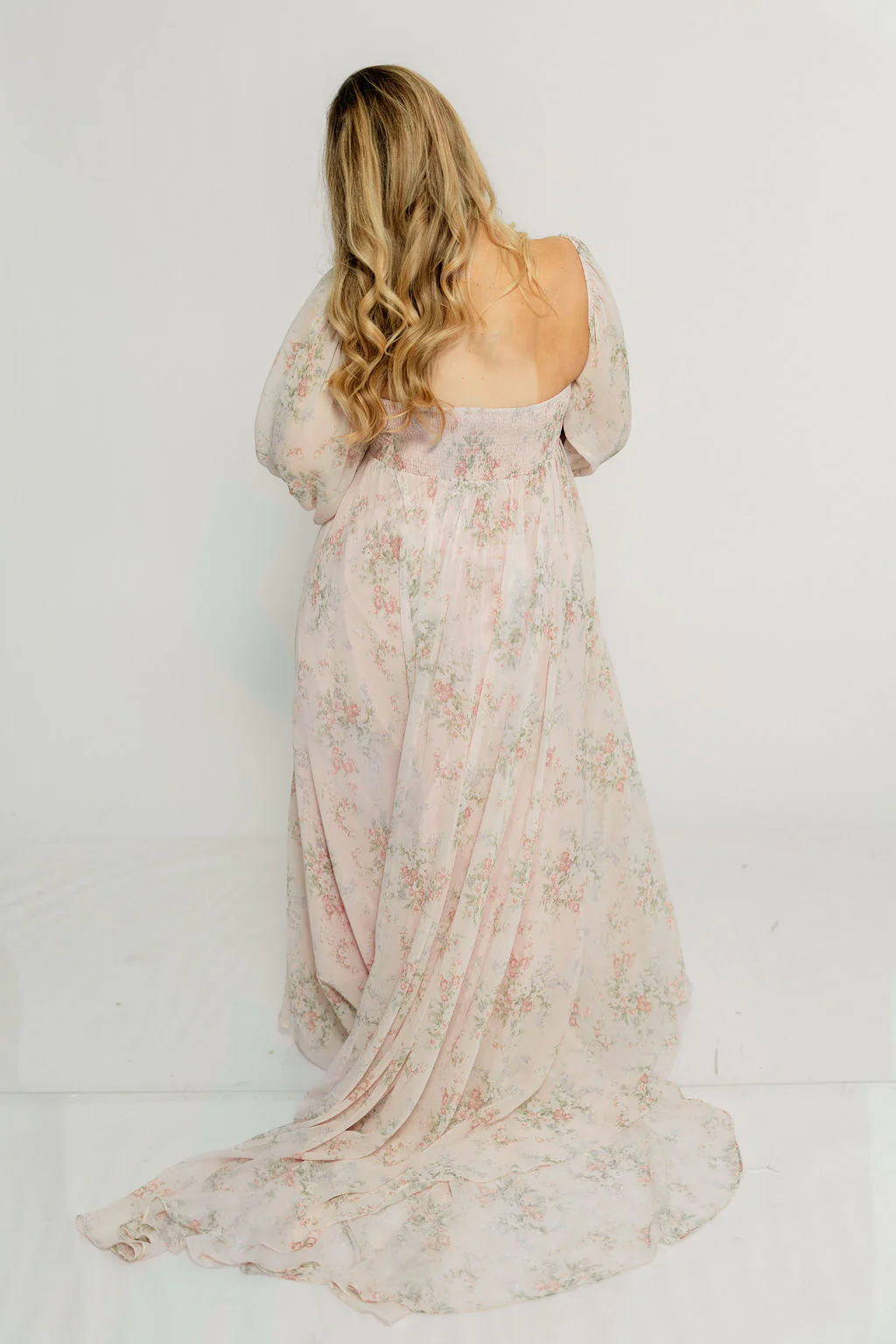 Delilah Maxi Dress with Train in Muted Blush Floral - Bump Friendly - Image 23