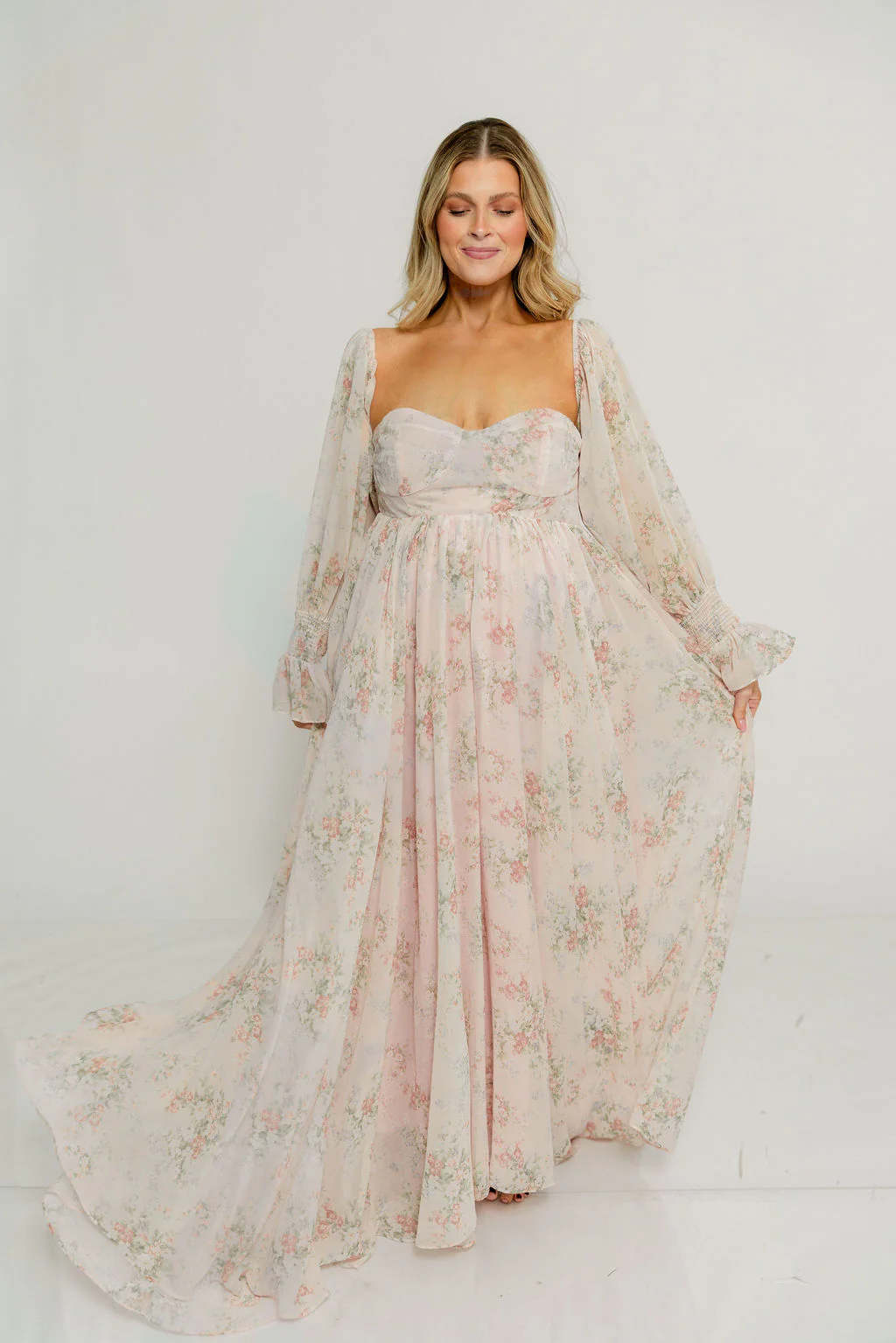 Delilah Maxi Dress with Train in Muted Blush Floral - Bump Friendly - Image 24