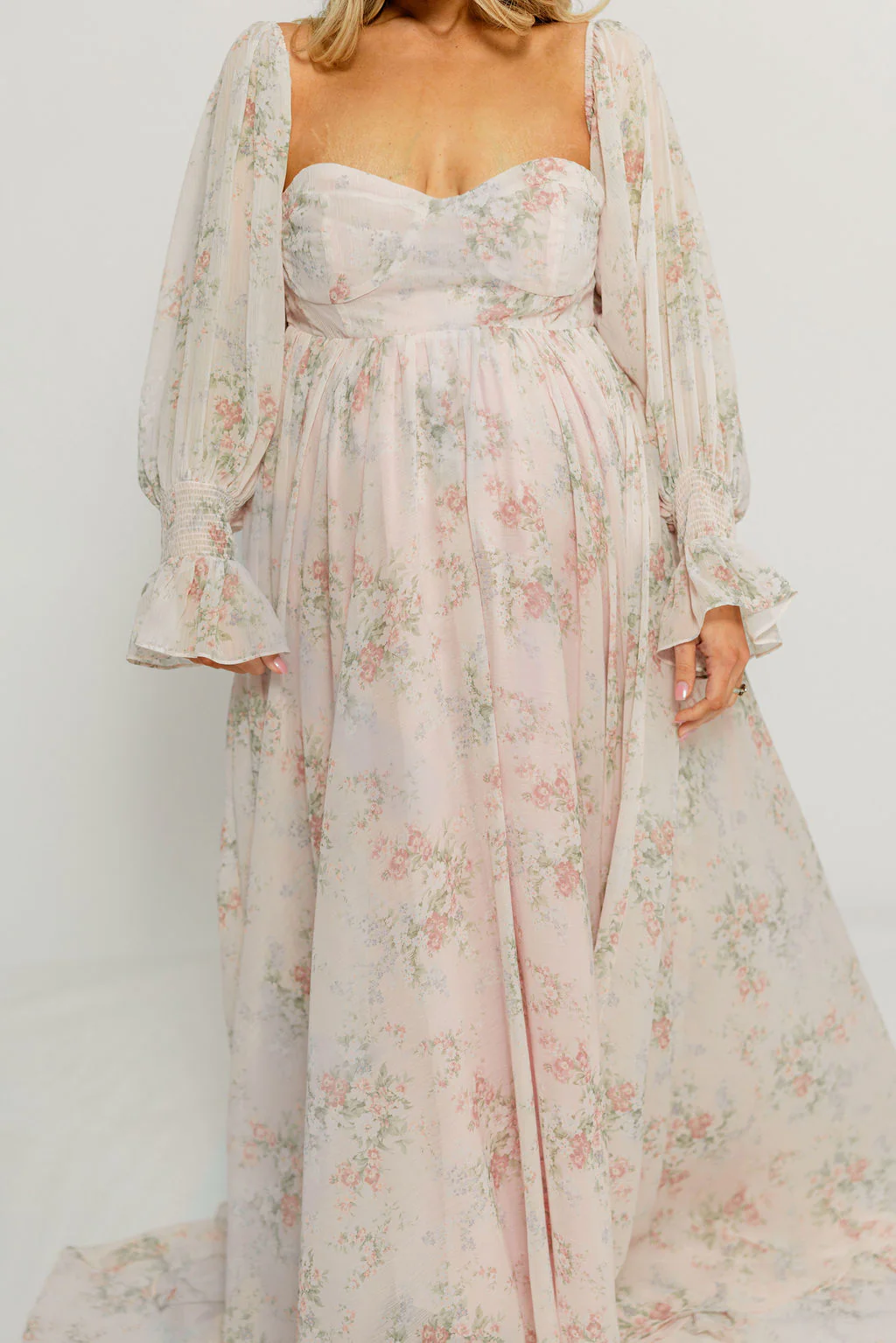 Delilah Maxi Dress with Train in Muted Blush Floral - Bump Friendly - Image 26