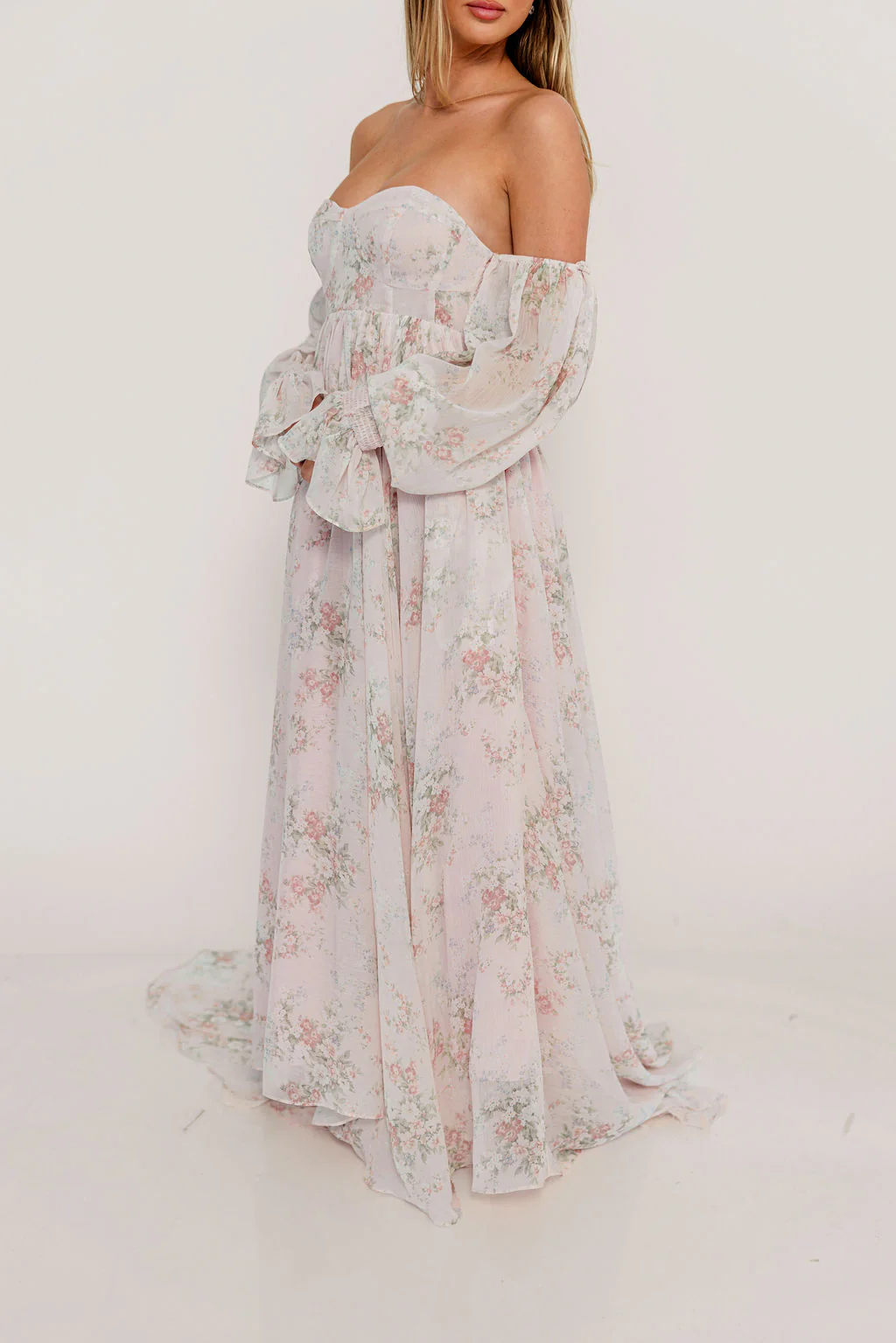 Delilah Maxi Dress with Train in Muted Blush Floral - Bump Friendly - Image 33