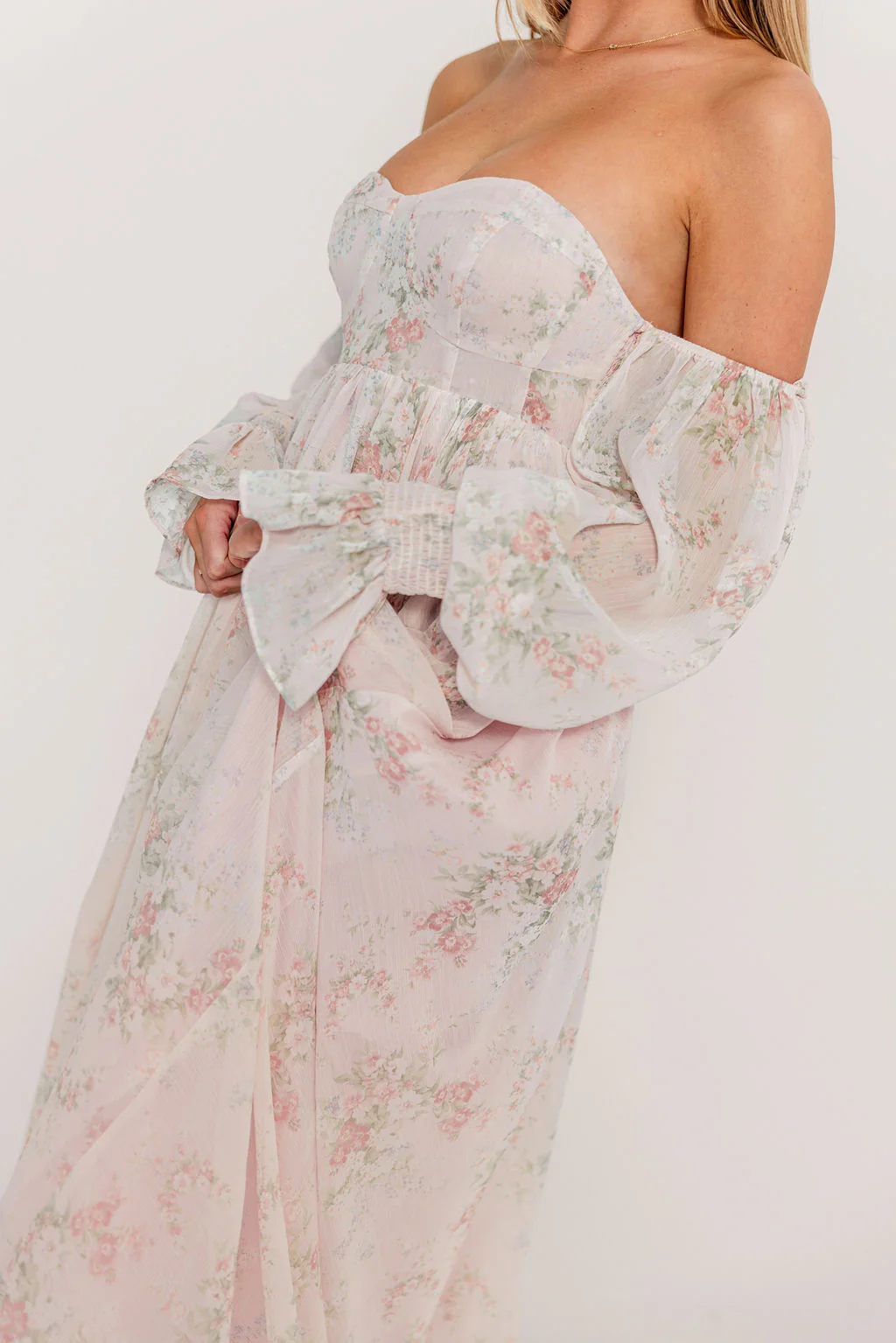 Delilah Maxi Dress with Train in Muted Blush Floral - Bump Friendly - Image 34