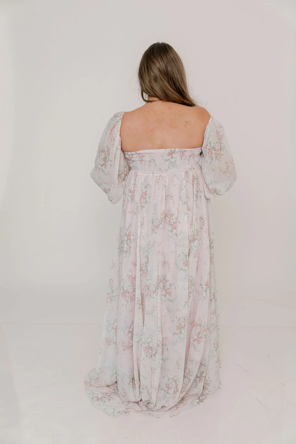 Delilah Maxi Dress with Train in Muted Blush Floral - Bump Friendly - Image 39