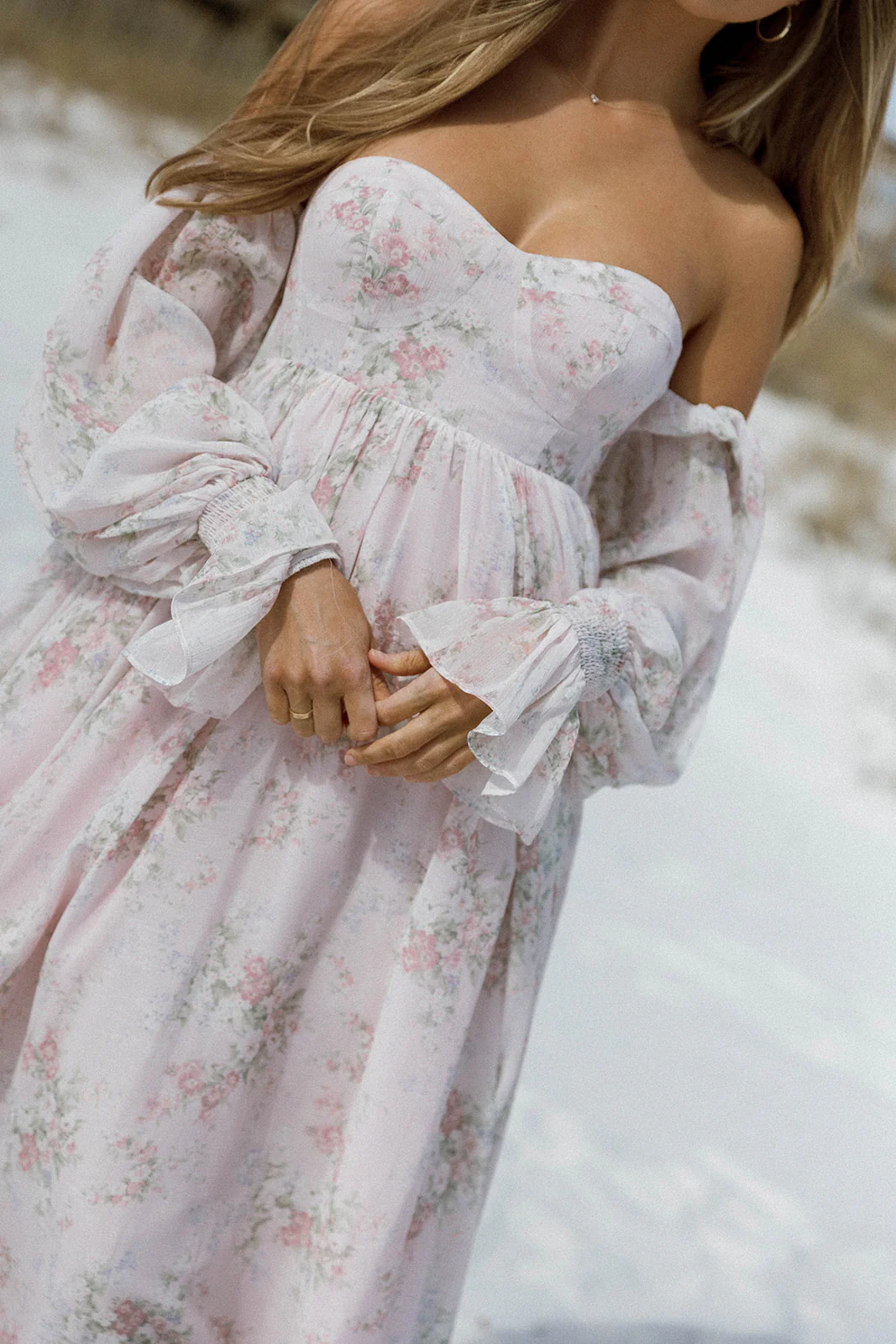Delilah Maxi Dress with Train in Muted Blush Floral - Bump Friendly - Image 4
