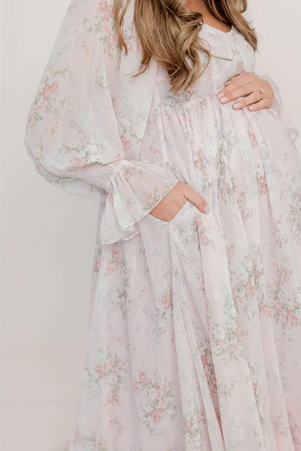 Delilah Maxi Dress with Train in Muted Blush Floral - Bump Friendly - Image 41