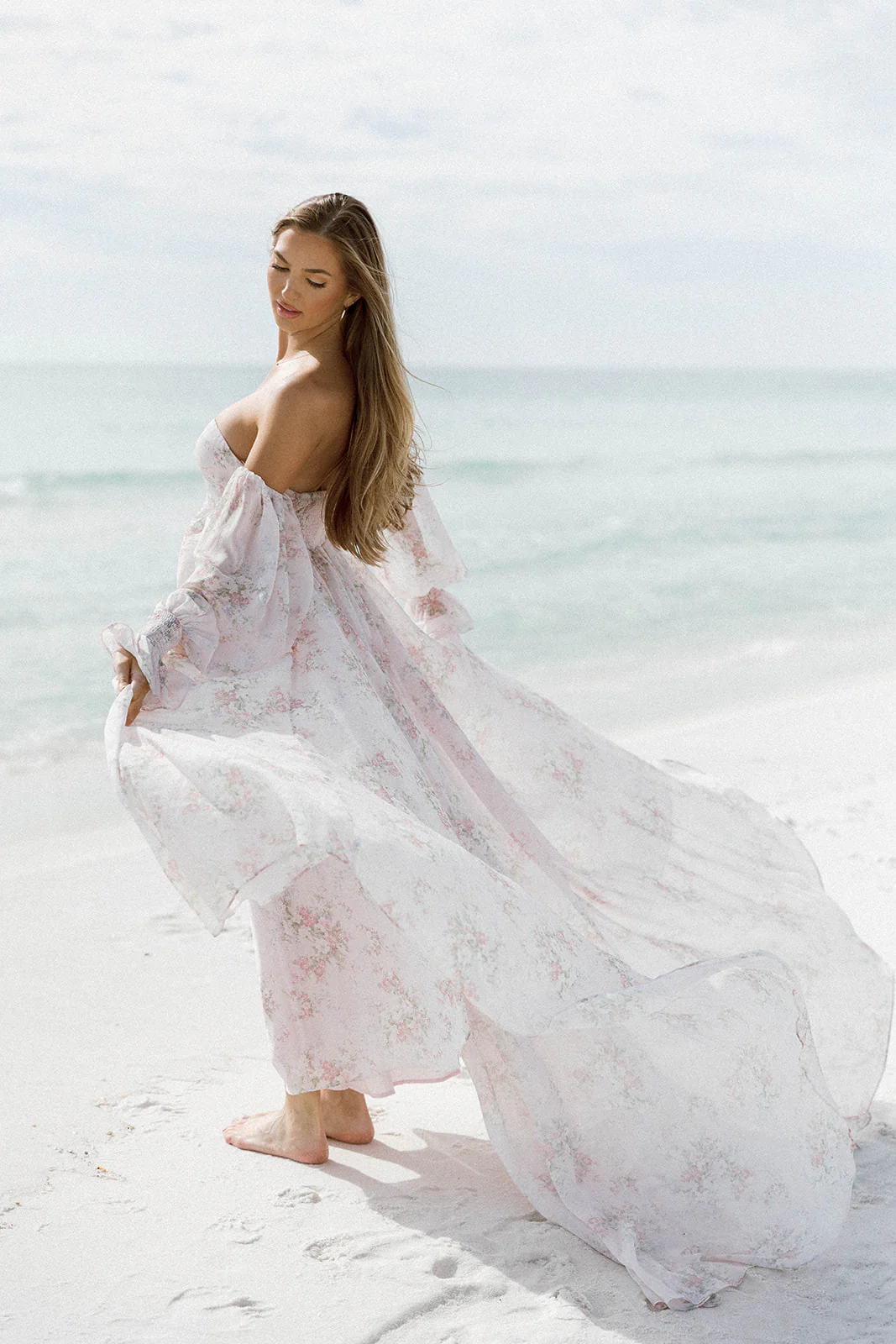 Delilah Maxi Dress with Train in Muted Blush Floral - Bump Friendly - Image 5