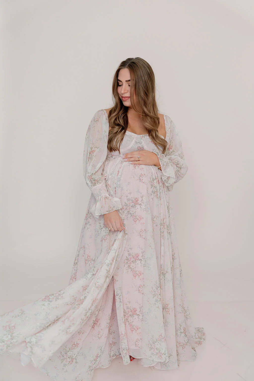 Delilah Maxi Dress with Train in Muted Blush Floral - Bump Friendly - Image 6