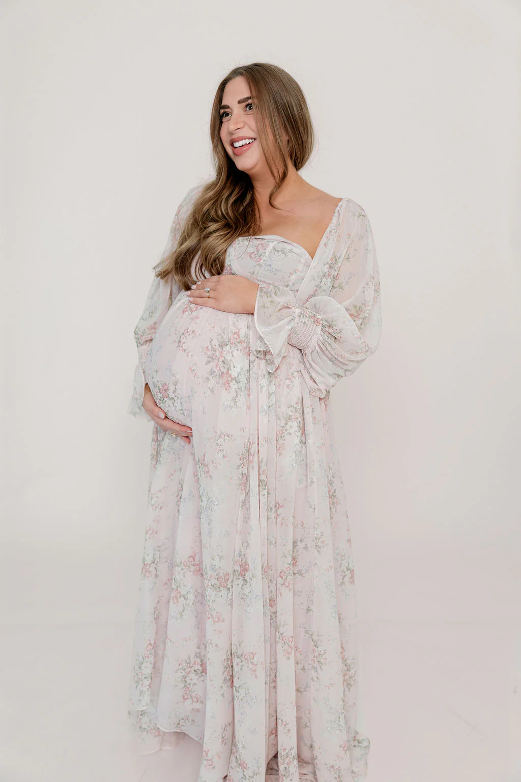 Delilah Maxi Dress with Train in Muted Blush Floral - Bump Friendly - Image 7