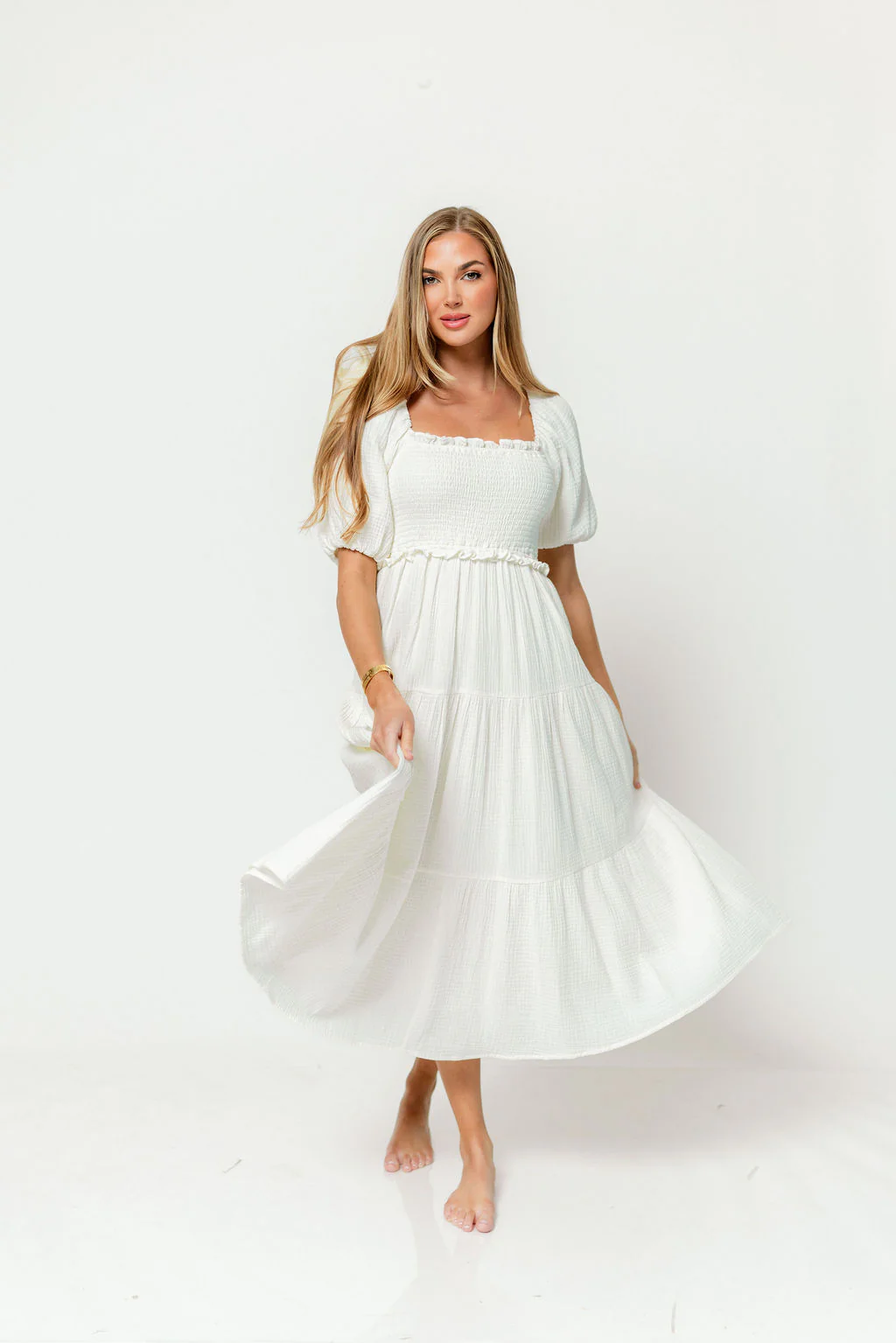 Elena 100% Cotton Midi Dress in Cream - Bump Friendly - Image 2