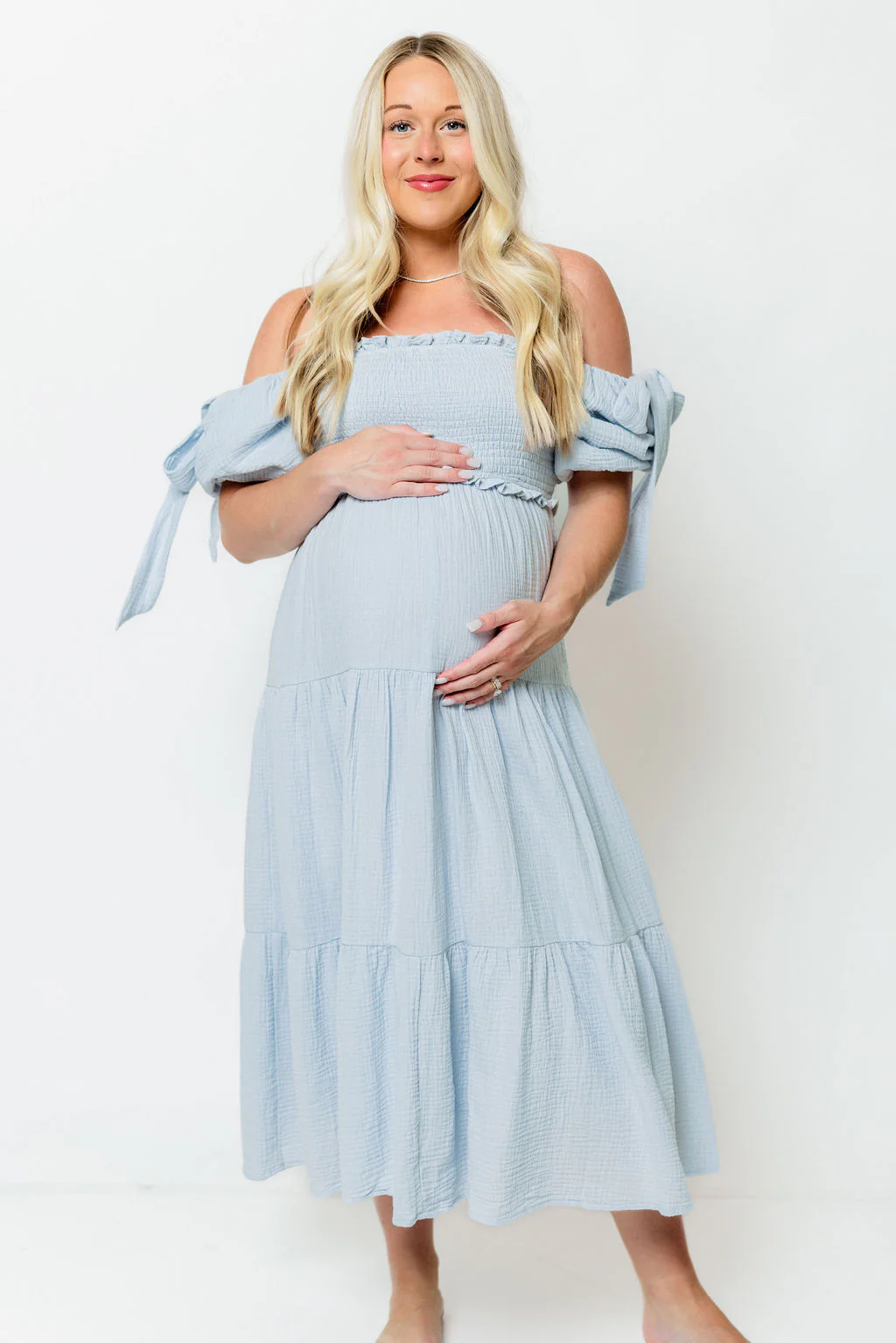 Elena 100% Cotton Midi Dress in Light Blue - Bump Friendly - Image 10