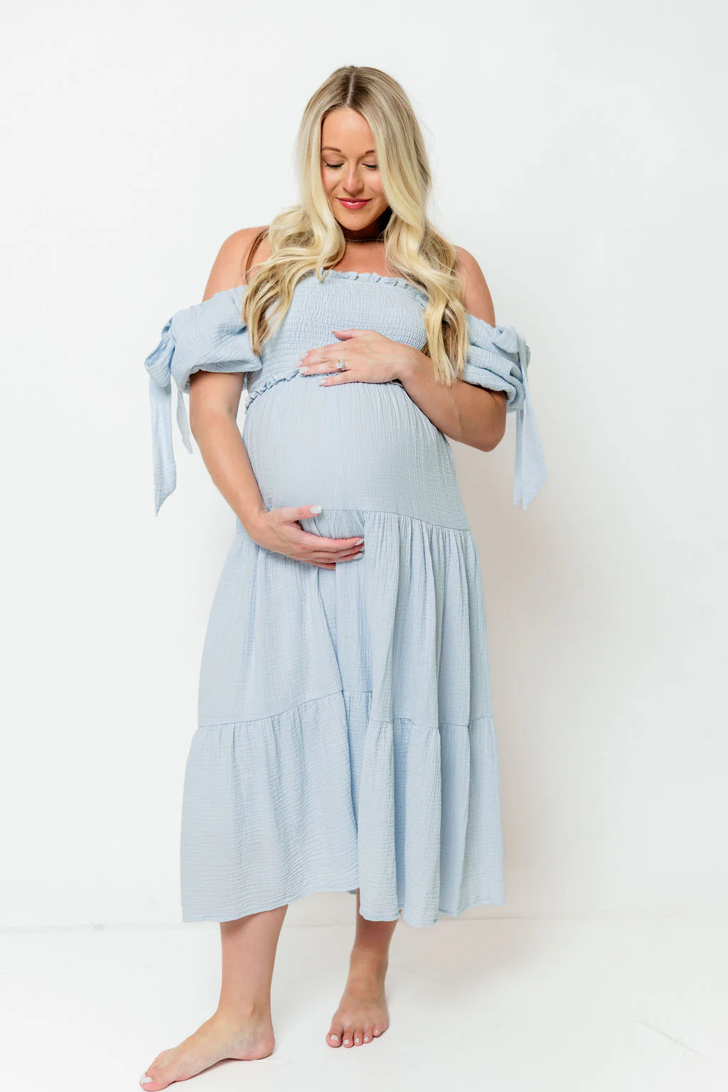 Elena 100% Cotton Midi Dress in Light Blue - Bump Friendly - Image 11
