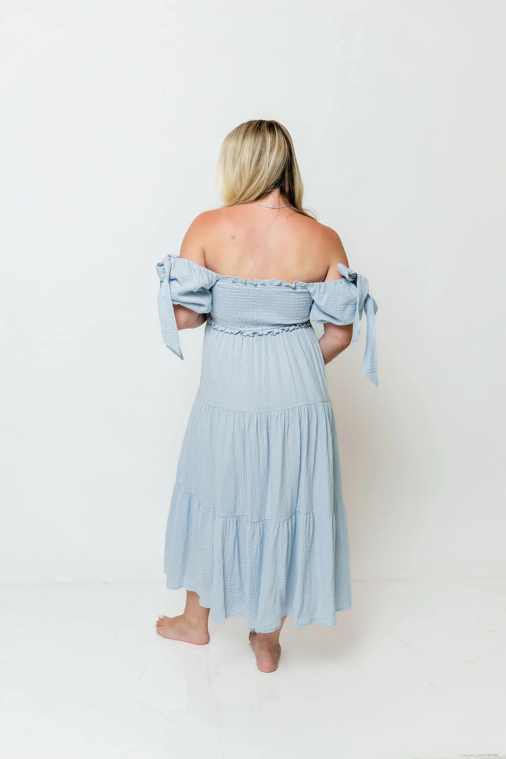 Elena 100% Cotton Midi Dress in Light Blue - Bump Friendly - Image 12