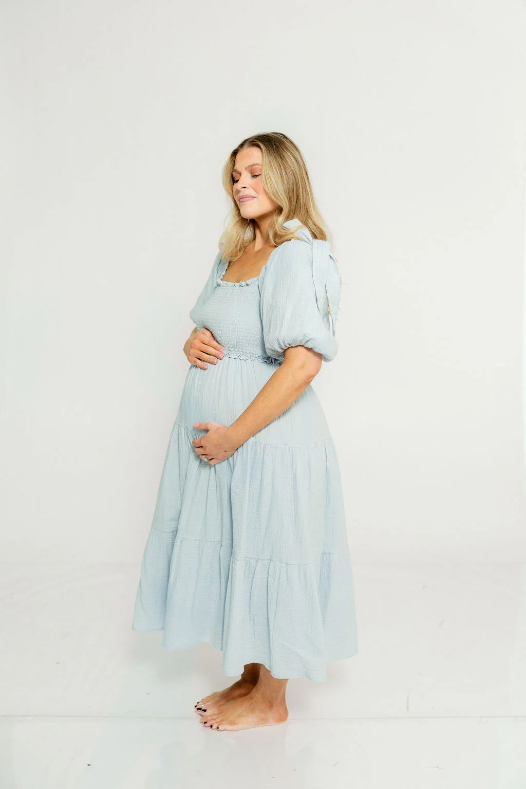 Elena 100% Cotton Midi Dress in Light Blue - Bump Friendly - Image 15