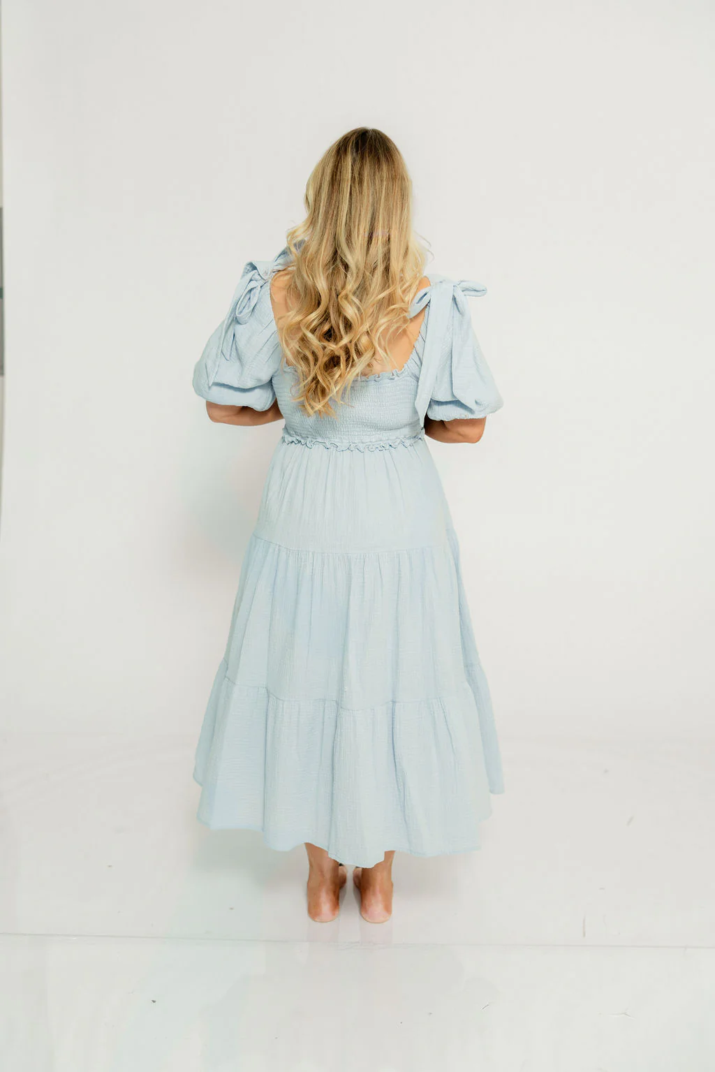 Elena 100% Cotton Midi Dress in Light Blue - Bump Friendly - Image 16