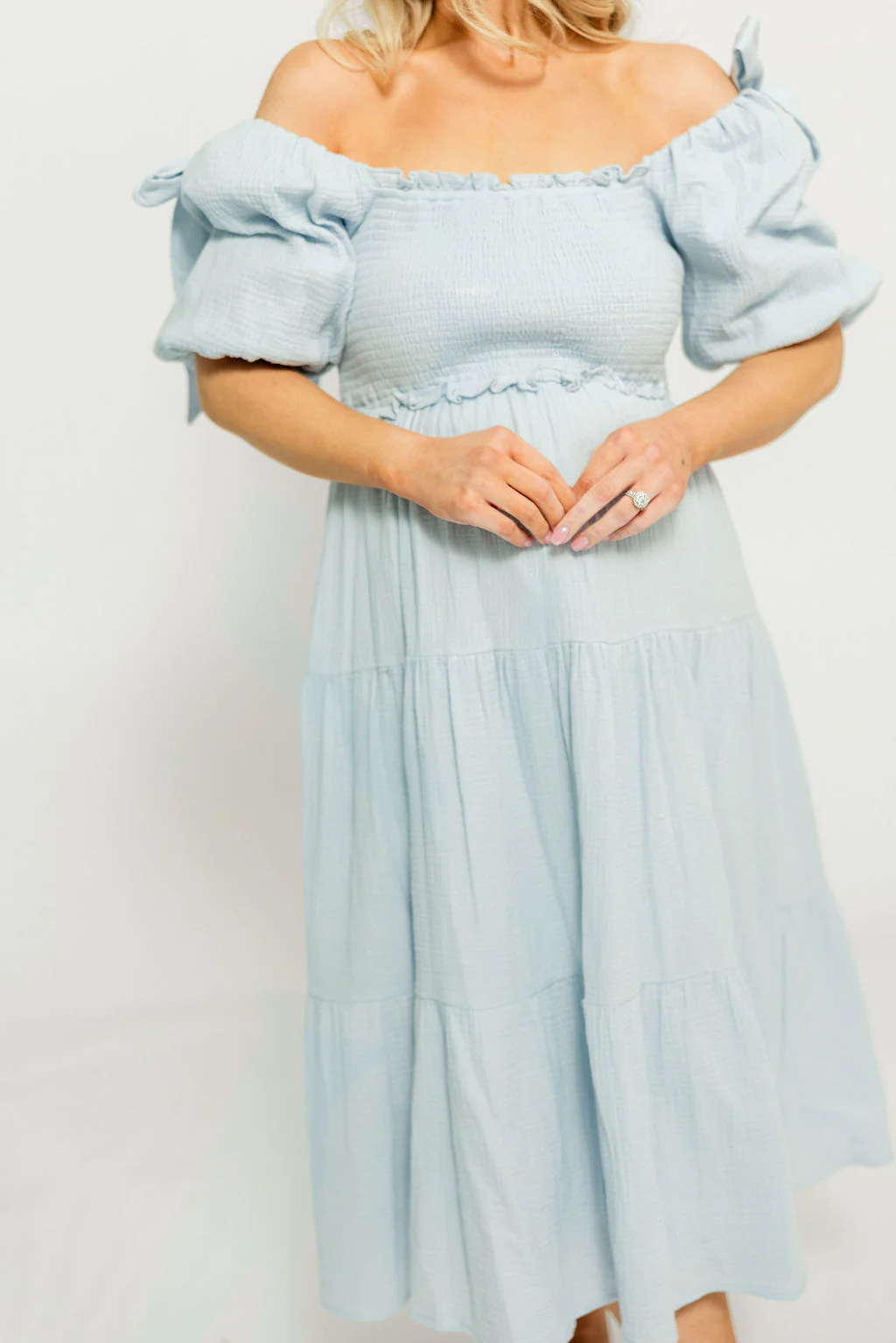 Elena 100% Cotton Midi Dress in Light Blue - Bump Friendly - Image 18