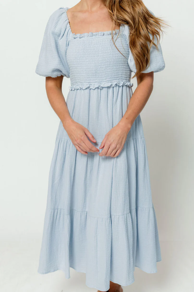 Elena 100% Cotton Midi Dress in Light Blue - Bump Friendly - Image 3
