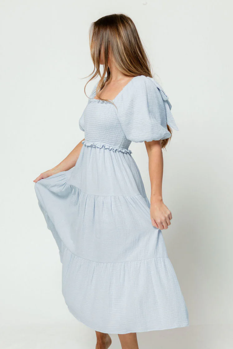 Elena 100% Cotton Midi Dress in Light Blue - Bump Friendly - Image 4