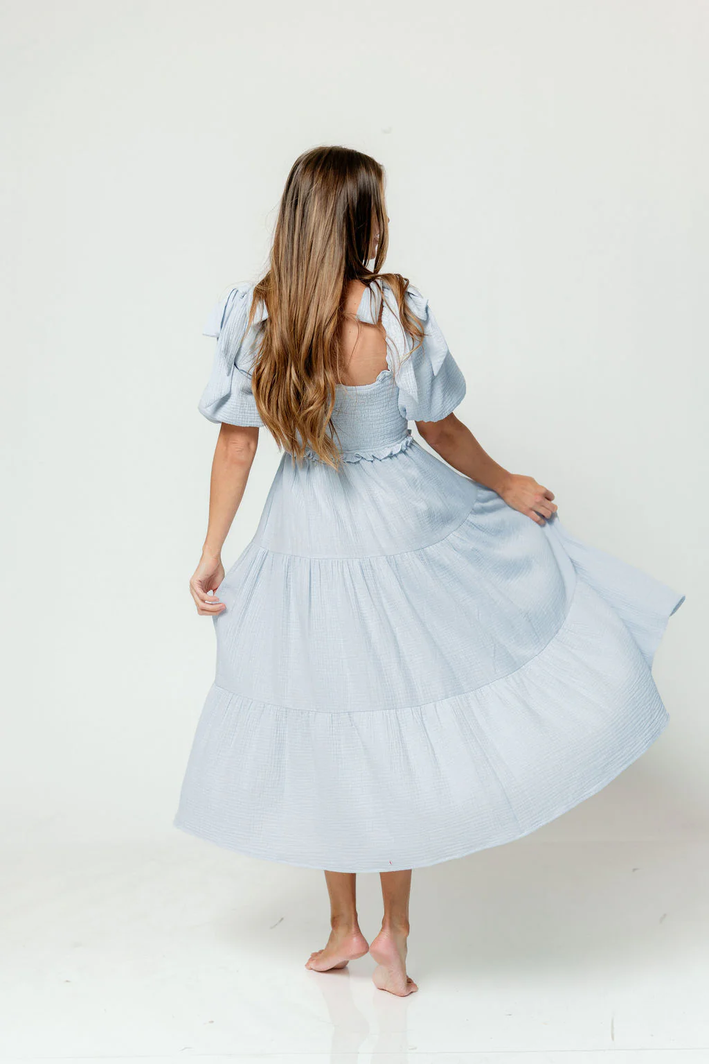 Elena 100% Cotton Midi Dress in Light Blue - Bump Friendly - Image 6